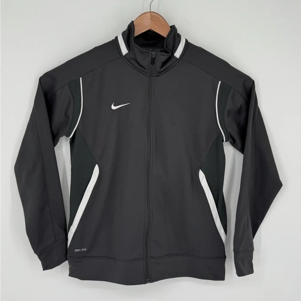 Nike Dri Fit Jacket Full Zip Gray w/White Trim Men’s Size MedIum Running F8